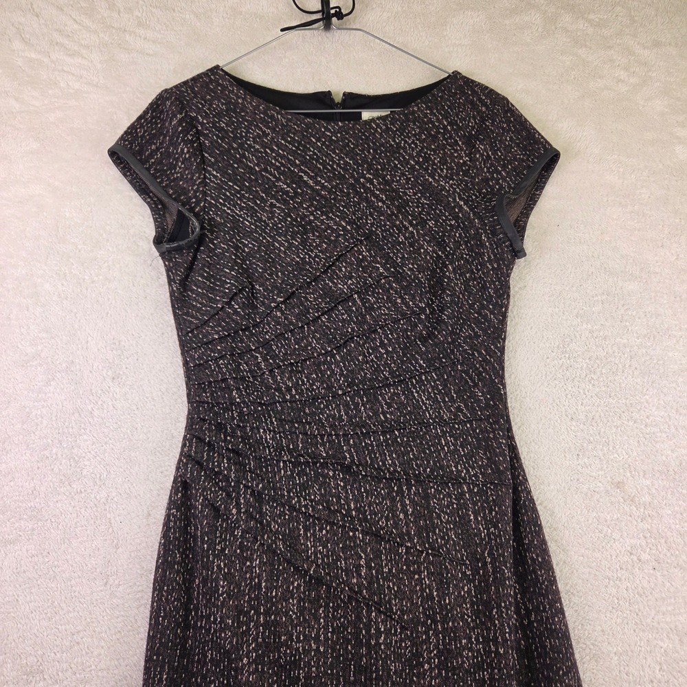 Cache Womens Size 4 Black Pink Tweed Ruched Sheath Dress Cap Sleeve Trimmed